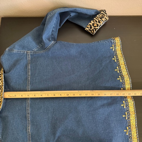 Vintage Gabby D Studded Leopard Western Jacket Women's Medium Blue Denim‎ Sequin - Picture 10 of 11